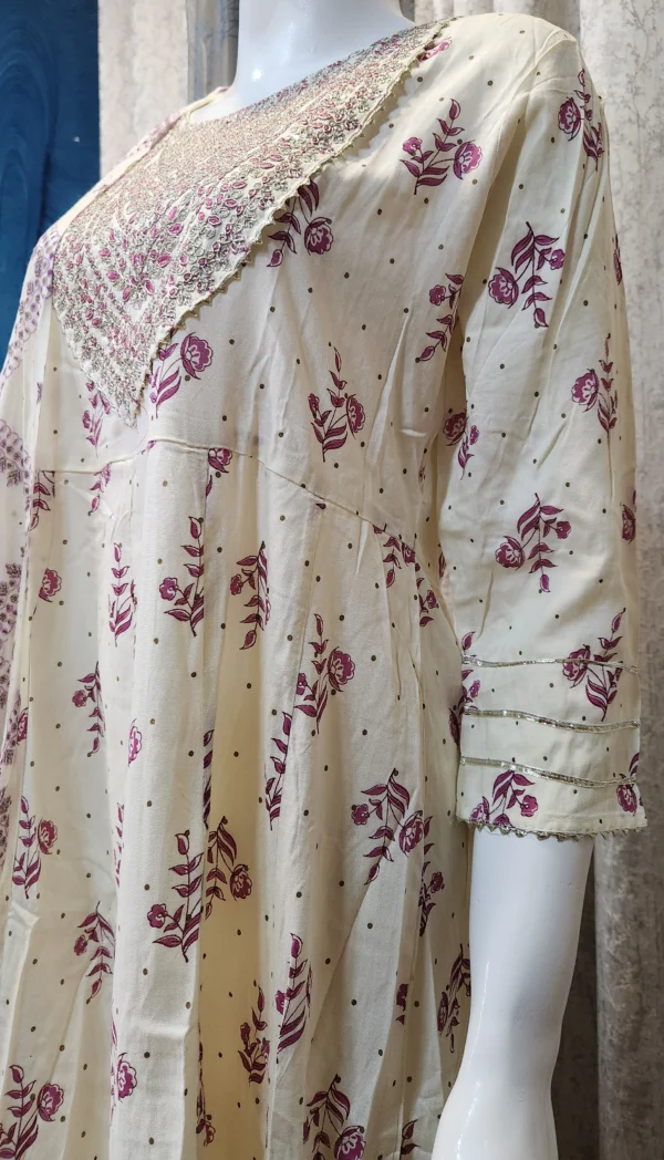 Ivory Bloom Handblock Kurta Set - Image 2