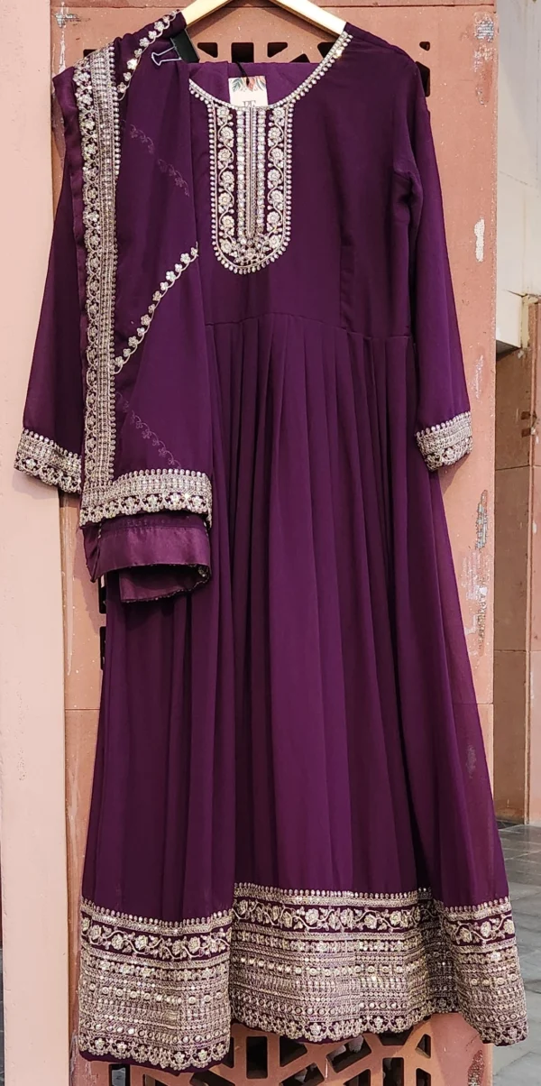 Zarina Wine Embroidered Anarkali Set - Image 2