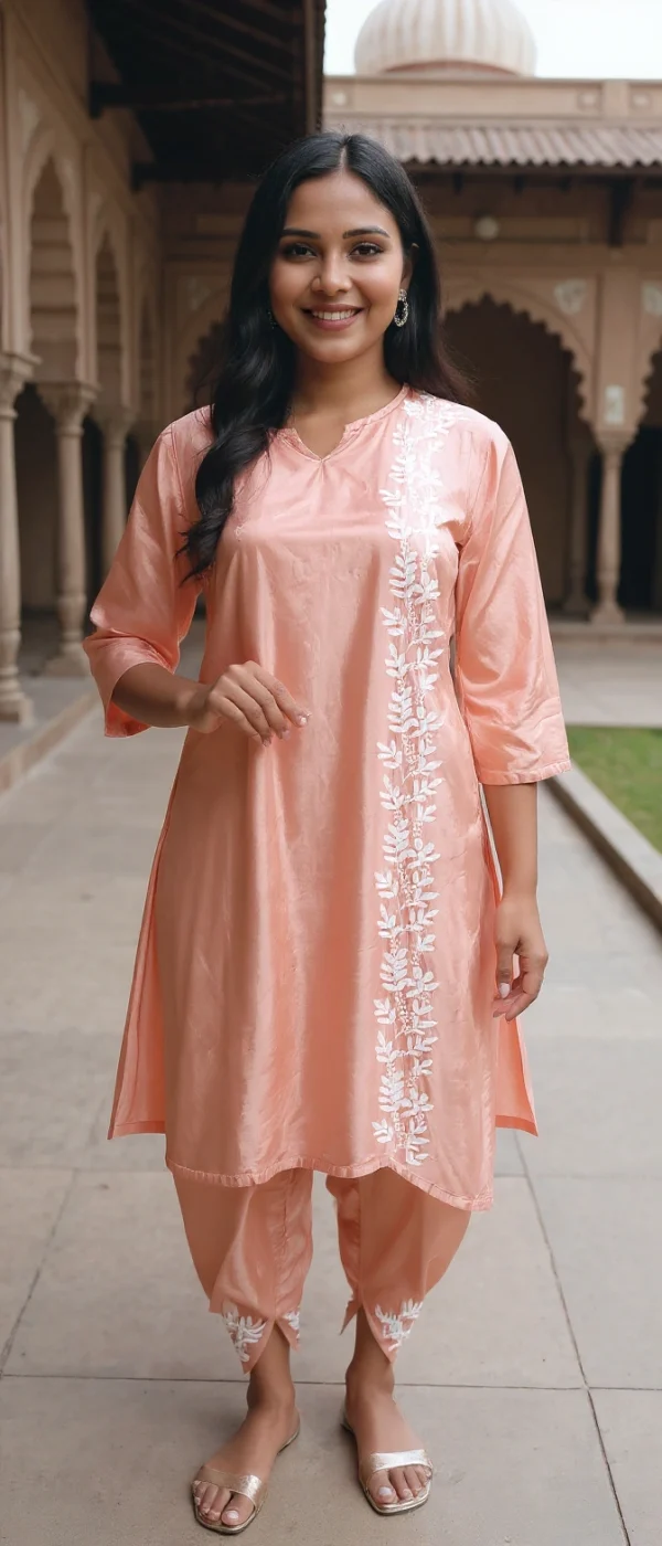 Aarohi Peach Blossom Kurta Set with Dhoti