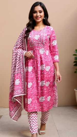 Meher Pink Floral Kurta Set