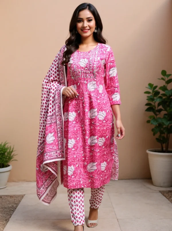 Meher Pink Floral Kurta Set