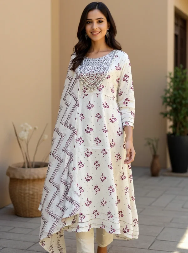 Ivory Bloom Handblock Kurta Set