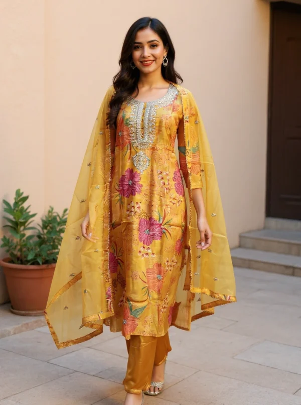 Sunlit Blossom Silk Kurta Set