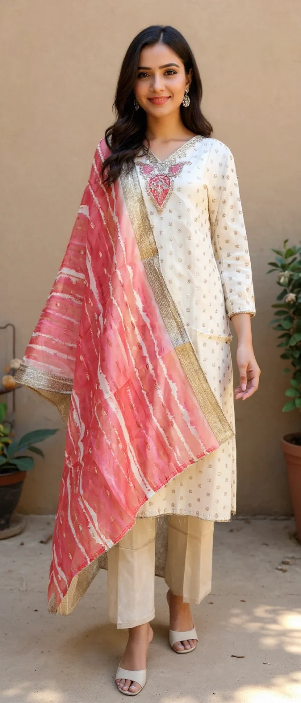 Blush Ivory Bandhej Kurta Set