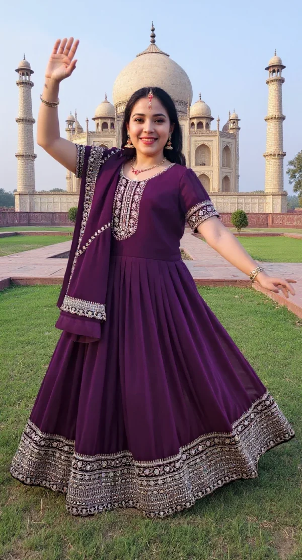 Zarina Wine Embroidered Anarkali Set - Image 3