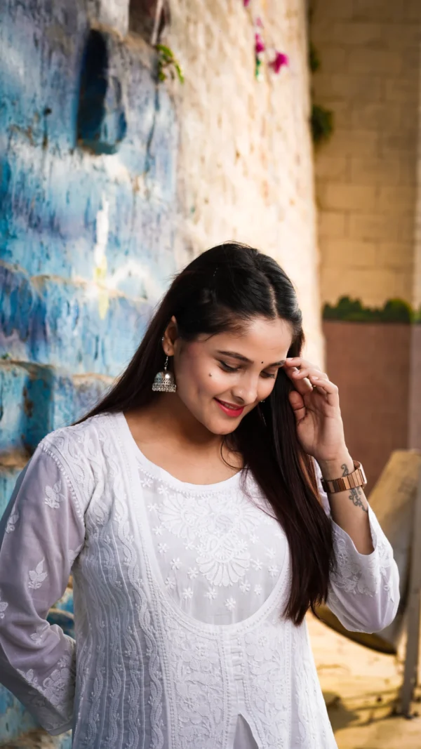Mehek White Chikankari Anarkali Set - Image 3