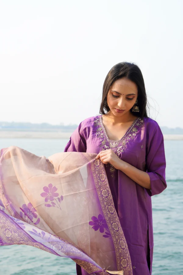 Gulbahar Plum Kurta Set - Image 3